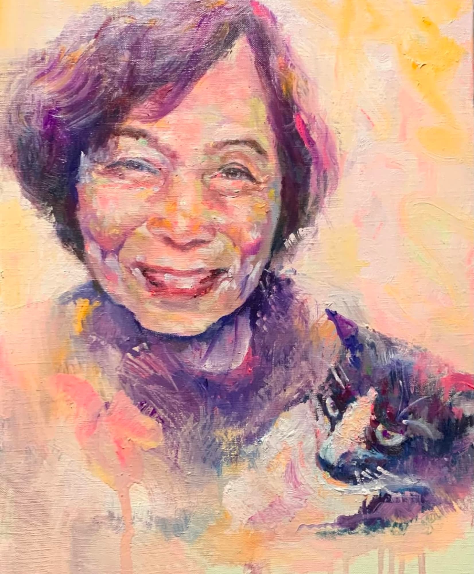My grandma with Cat (Kuro)